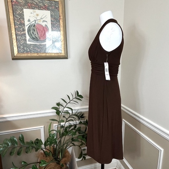 🏷️ Evan Picone Dream Girls Cocao Colored Halter Empire Midi Dress Ruched Waist - Picture 3 of 7